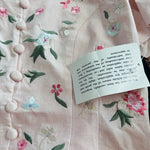 Karin Stevens Vintage 80s Pink Linen Floral Embroidered Midi Dress 4P NWT