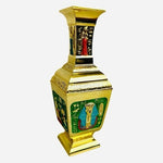 Vintage Egyptian Gold Tone Metal Vase 9.5" Embossed Pharaoh Design Collectible