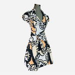 Diane Von Furstenberg Edan Wrap Dress Normandie Bloom Geometric Black White Tan