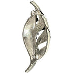 Rare Vintage White Silver Enamel Leaf Brooch Pin 2.5"x1.25" Painted Metal VG