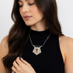 Vintage PCI Citrine Gemstone Scalloped Pendant Necklace 16" Silver Gold Tone VG