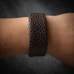 Stylish Brown Textured Leather Bracelet w/ Clear Rhinestone Accent One Size