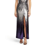Calvin Klein Sequined Ombre Maxi Dress Silver Purple V-Neck Ball Gown Size 8