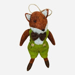 Handmade Felted Fox Gentleman Christmas Ornament 8"x4" Fabric Stuffed Xmas VG