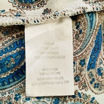 Daniel Rainn Paisley Chiffon Blouse White Blue V Neck Adjustable Sleeves Size M