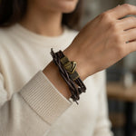 AMEN Passion Brown Leather Bracelet Unisex Double Layer Braid Magnet Lock NWT