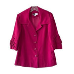 Simply Chloe Dao Women's Magenta Origami Trim Sleeve Blazer S 3D Flower 4-Button
