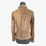 TRES JOLIE Tan Suede Leather Button Front Shirt Jacket Copper Grommets S/M G