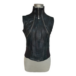 Armando Gomez Leather Windbreaker Vest Jacket Dark Blue M Italy 3-Way Style