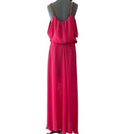 Nicole Miller Silk Cold Shoulder Maxi Dress Magenta Pink Beaded Gown Size L NWT
