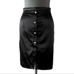 Hilton Hollis Black Satin Midi Pencil Skirt 4 Pearl Button Front Side Zip VG