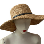 Nine West Wide Brim Raffia Floppy Sun Hat Natural Tan Dark Band Vintage VG
