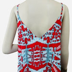 Tyche Women's Red Vivid Abstract Print Asymmetrical Midi Dress M Spaghetti NWT