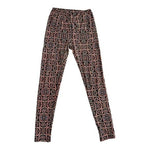 LuLaRoe Leggings One Size Orange Black Geometric Cropped 27.5" Inseam Very Good