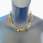 Multi-Strand Tan Beaded Necklace 54" Long Layered Statement Jewelry Non-Signed