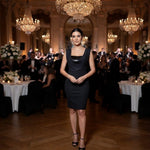 Laundry by Design Black Cowl Neck Sequin Drape Midi Dress 6 Sleeveless $158