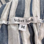 Velvet Torch Women's Off Shoulder Striped Top M Blue White Cotton Knot Sleeve VG