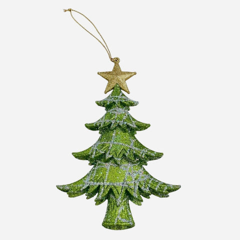New Year Tree Green Gold Glittering Christmas Ornament 5.5" Resin Vintage VG