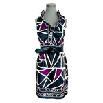 DRESSBARN Women’s Black Purple Tan Geometric Print Sheath Dress Size 8 Excellent