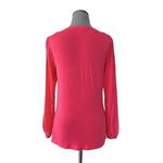 ELLE Pink Modal Long Sleeve Scoop Neck Blouse Women XS Sheer Ruched Top