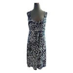 Loft Ann Taylor Women's Navy Blue White Paisley Midi Dress 6 Stretch Sleeveless