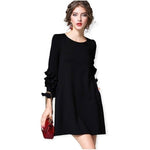Pure Color Black Cha Cha 3/4 Sleeve Crew Neck Mini Dress S 2 Pockets Excellent
