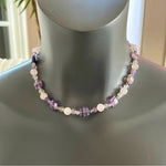 Natural Purple Amethyst Beaded Single Strand Necklace 22" Clear White VG