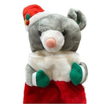 Hooked Grey Mouse Plush Christmas Stocking 28"x12" 3D Handmade Holiday Decor