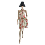Susan Lucci White Sheer Floral Print Cover Up Tunic Dress 10 Ruched Beach NWT