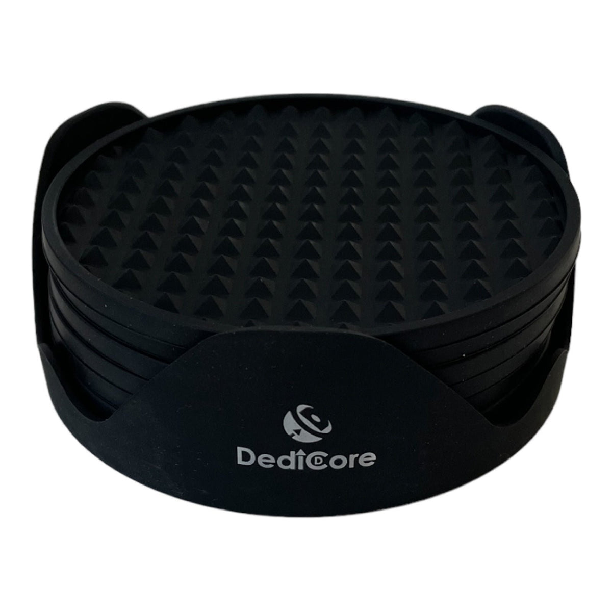 Silicone Coaster Set 7 Piece Black with Holder 4.5" Non-Slip Drink Coasters New