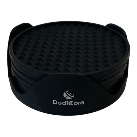 Silicone Coaster Set 7 Piece Black with Holder 4.5" Non-Slip Drink Coasters New