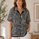 Allison Daley Zebra Print Button Front Shirt Black White Size 10 VG