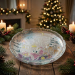 Vintage Crystal Clear Studios Sleigh Bells Santa Christmas Glass Plate NIB
