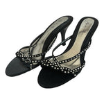 Vintage Marichi Mani Black Silver Rhinestone Leatherette Slip-On Heels Size 6.5