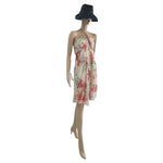 Susan Lucci White Sheer Floral Print Cover Up Tunic Dress 10 Ruched Beach NWT