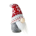 Santa Gnome Red Knit Snowflake Hat Christmas Decoration 7" Handmade Gray VG