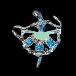Vintage Silver Rhinestone Ballerina Brooch Pin 1.75"x1.5" Blue Ballet Dancer VG