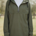 Human Women's Olive Green Hooded Windbreaker Parka L Half Zip Polyester VG
