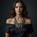 Express Bohemian Layered Chain Pearl Bead Necklace Rhinestone Insect Brooches VG