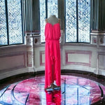 Nicole Miller Silk Cold Shoulder Maxi Dress Magenta Pink Beaded Gown Size L NWT