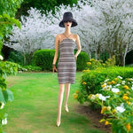 Topshop Women's Stretchy Mono Bodycon Mini Dress M Black White Stripe NWT