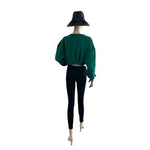 Zara Women's Green Ribbon Trim Cropped Sweatshirt S Manhattan Embroidery NWT